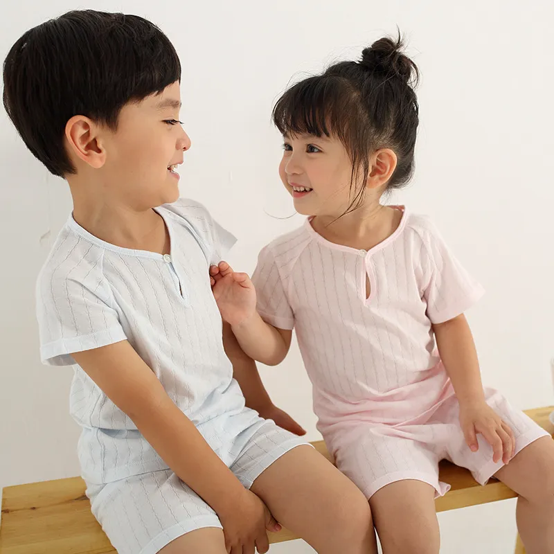 Children's Short-sleeved Jacquard Cotton Suit