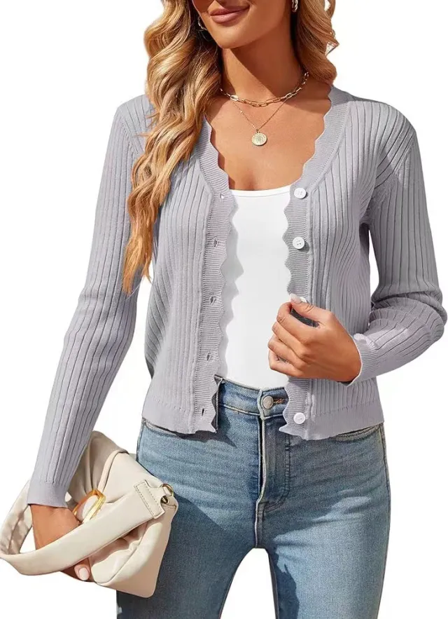 Early Autumn New Women's Knitted Cardigan Top Gray - Shop at LoveMi
