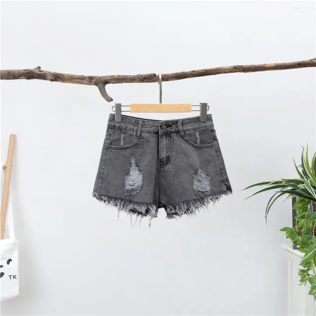 Women's Fashion Loose High Waist Wide leg Denim Shorts Gray - Shop at LoveMi
