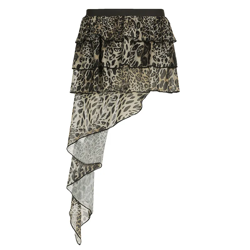 Cross-border European And American Style Sexy Leopard Print Irregular Skirt - Leopard