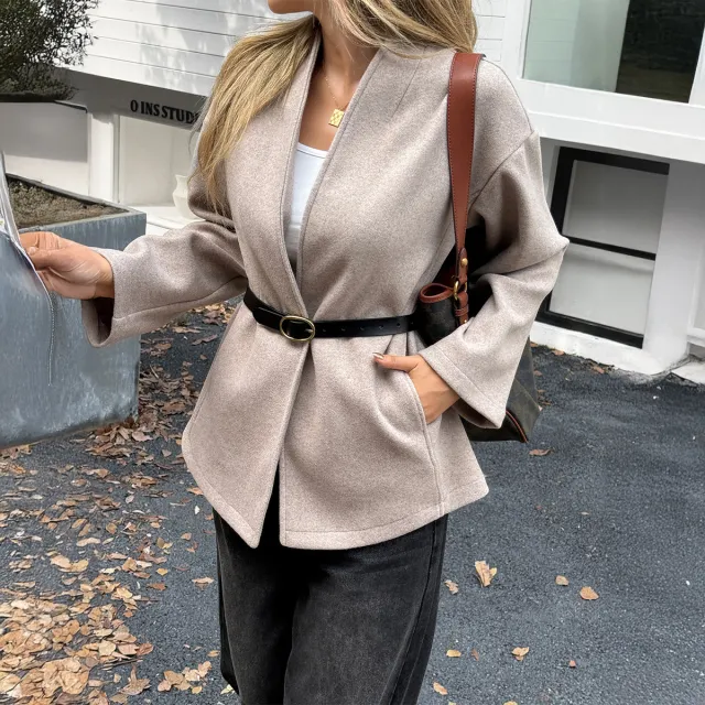 New Solid Color Long Sleeve Coat For Women Light Brown - Shop at LoveMi
