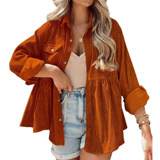 Fashion Corduroy Ruffled Shirt Top For Women Orange - Shop at LoveMi