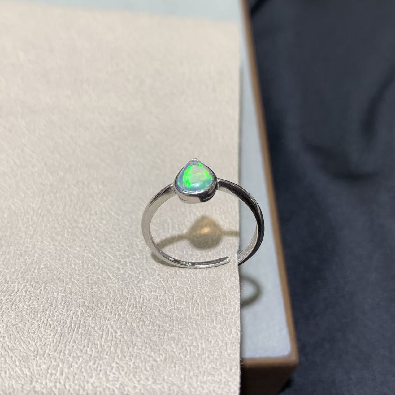 Natural Opal Ring, S925 Silver Setting, Minimalist Water-drop Shape, Opal Ring