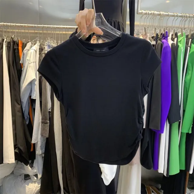 Solid Color Base Pullover Slim Top Black - Shop at LoveMi