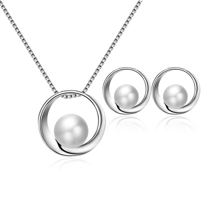 Alloy Imitation Pearl Bridal Jewelry Necklace And Earrings Suite