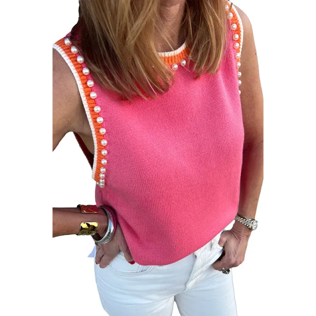 Fashionable All match Beaded Color Matching Sleeveless Top For Women Lc276839P106 Style Xl - Shop at LoveMi