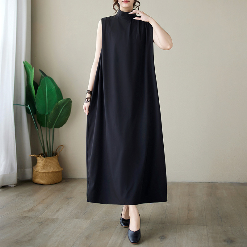 Womens Loose-fitting Turtleneck Sleeveless Dress