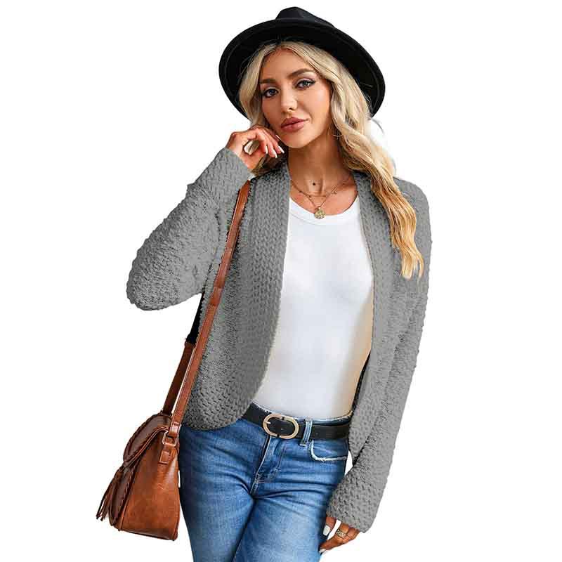 Simple Solid Color Outerwear Knitwear For Women Lc271978 Gray - Shop at LoveMi