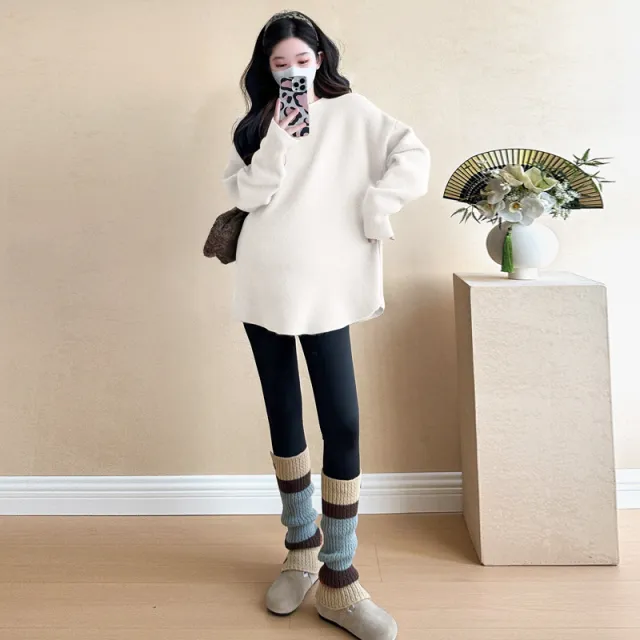 Stylish Casual Loose fitting Mid length Sweater White - Shop at LoveMi
