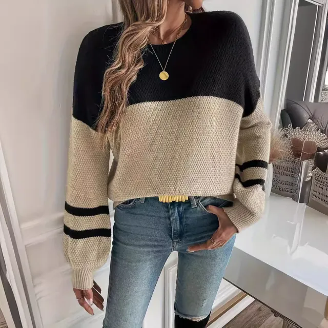 Long Sleeve Round Neck Women's Sweater Casual All match Black - Shop at LoveMi