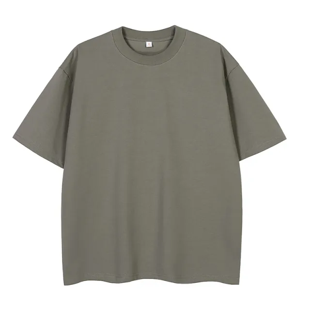 Double Yarn Short Sleeve Sweat absorbing Cotton T shirt Top Earth Gray - Shop at LoveMi