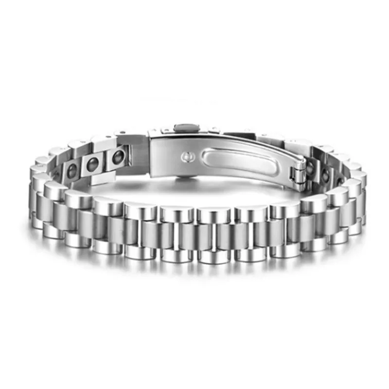 Couple's Watchband Buckle Haematite Magnet Titanium Steel Bracelet - 10Mm Silver Female