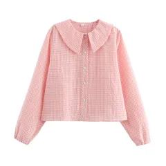 European And American Style Fashion Small Round Lapel Plaid Shirt - View 1