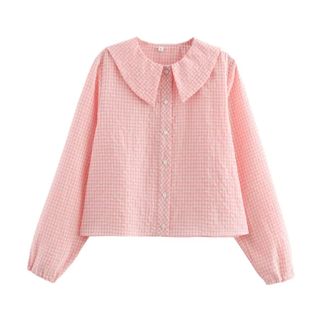 European And American Style Fashion Small Round Lapel Plaid Shirt - Shop at LoveMi