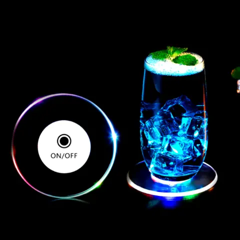 LED Glow Coaster Acrylic Crystal Emitting Luminous Bar Cocktail