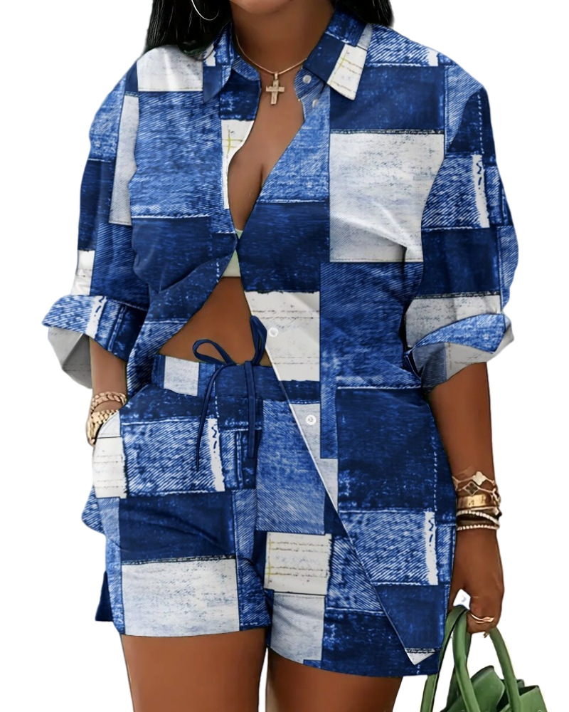 Women's Lace Up Printed Shorts Suit - Image 3