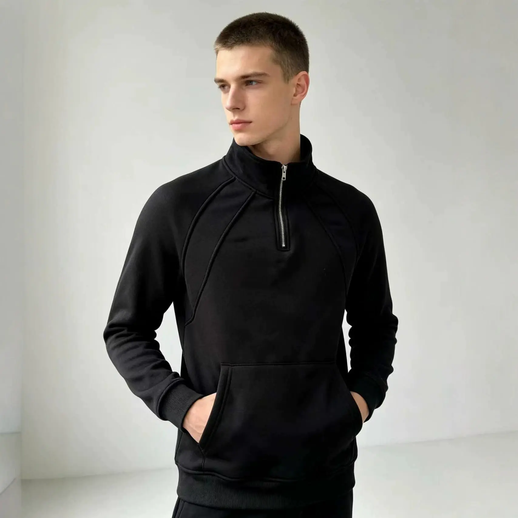 Mens Casual Zippered Fleece Pullover Sweatshirt