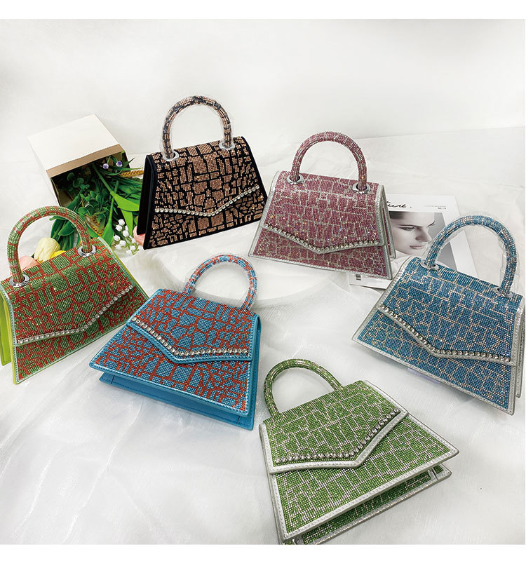 Title 26, Colorful Rhinestone Handheld Small Square Bag C...