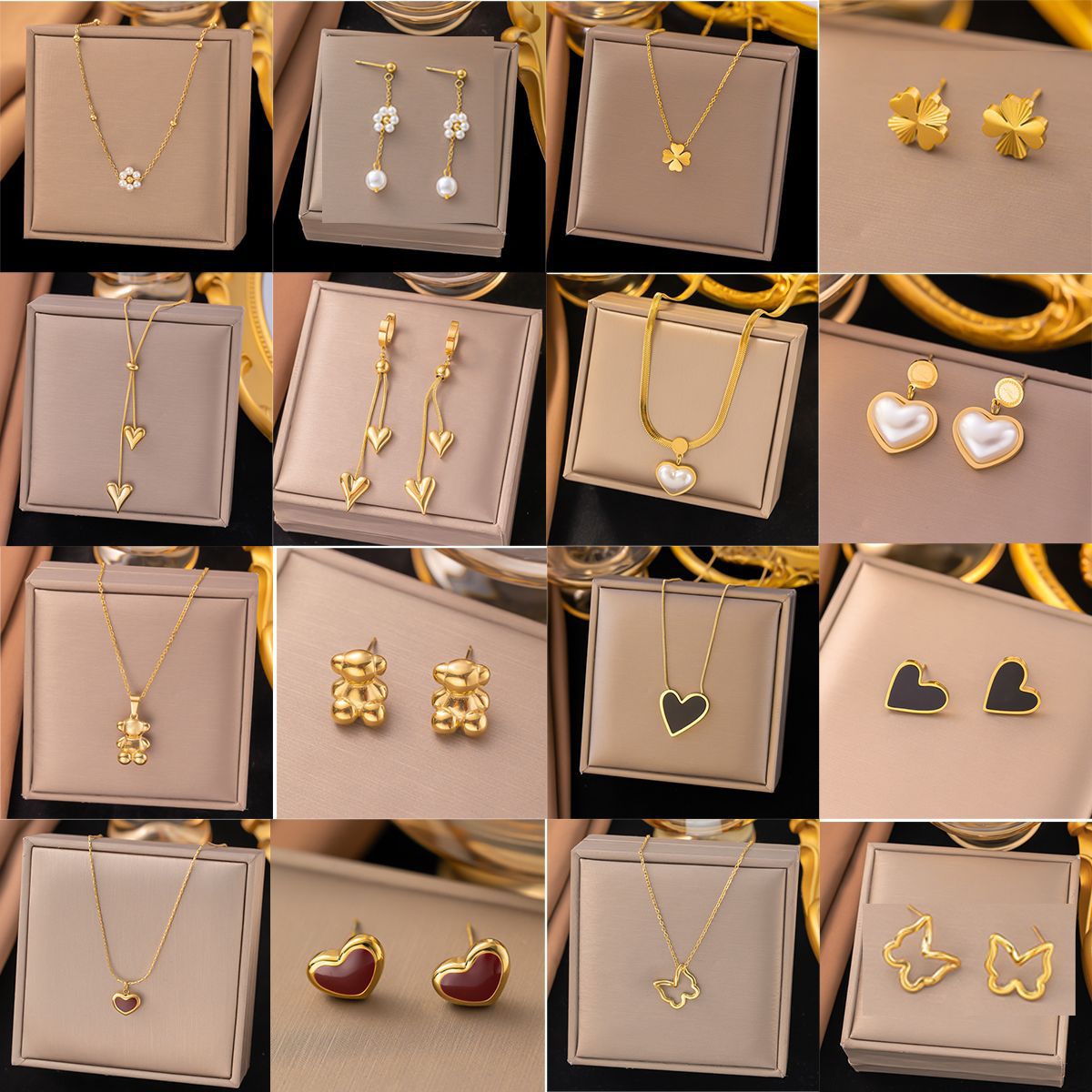 Fashionable Non-fading Heart-shaped Necklace Simple Vintage Titanium Steel Earrings