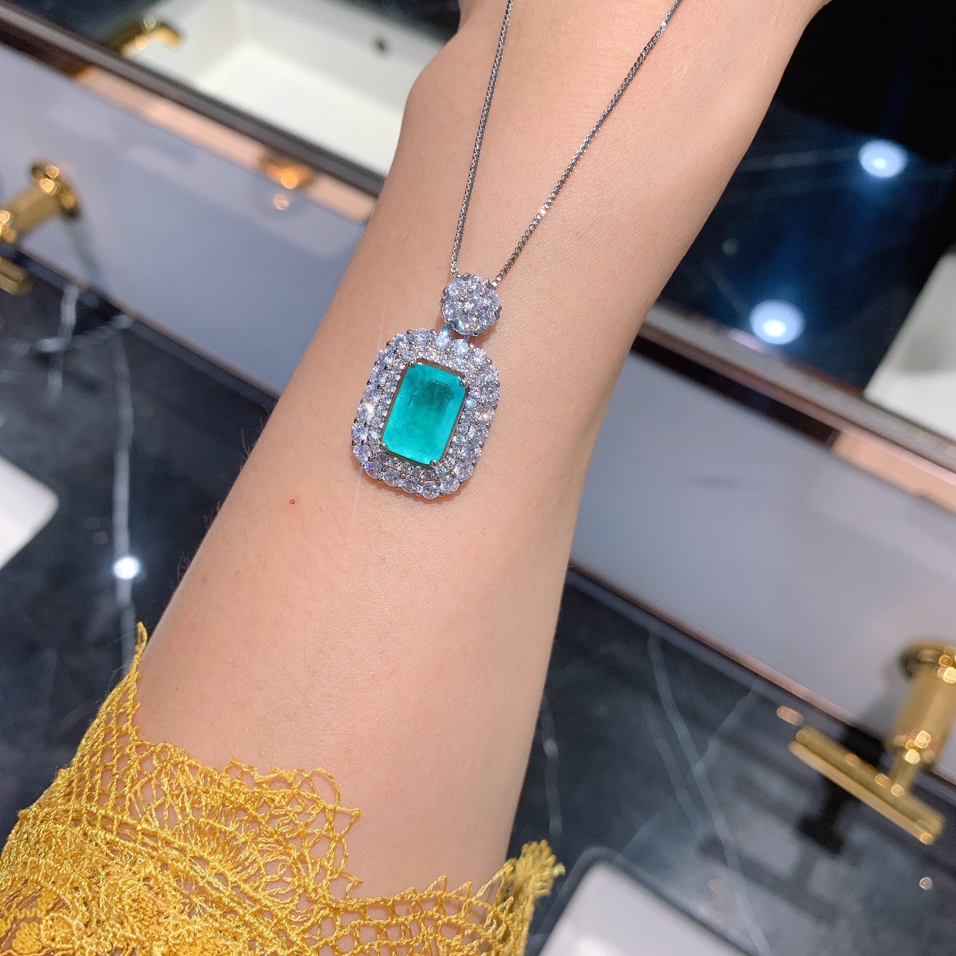 Women's Pendant Necklace With Cotton Imitation Natural Palaiba Full Diamond Ring