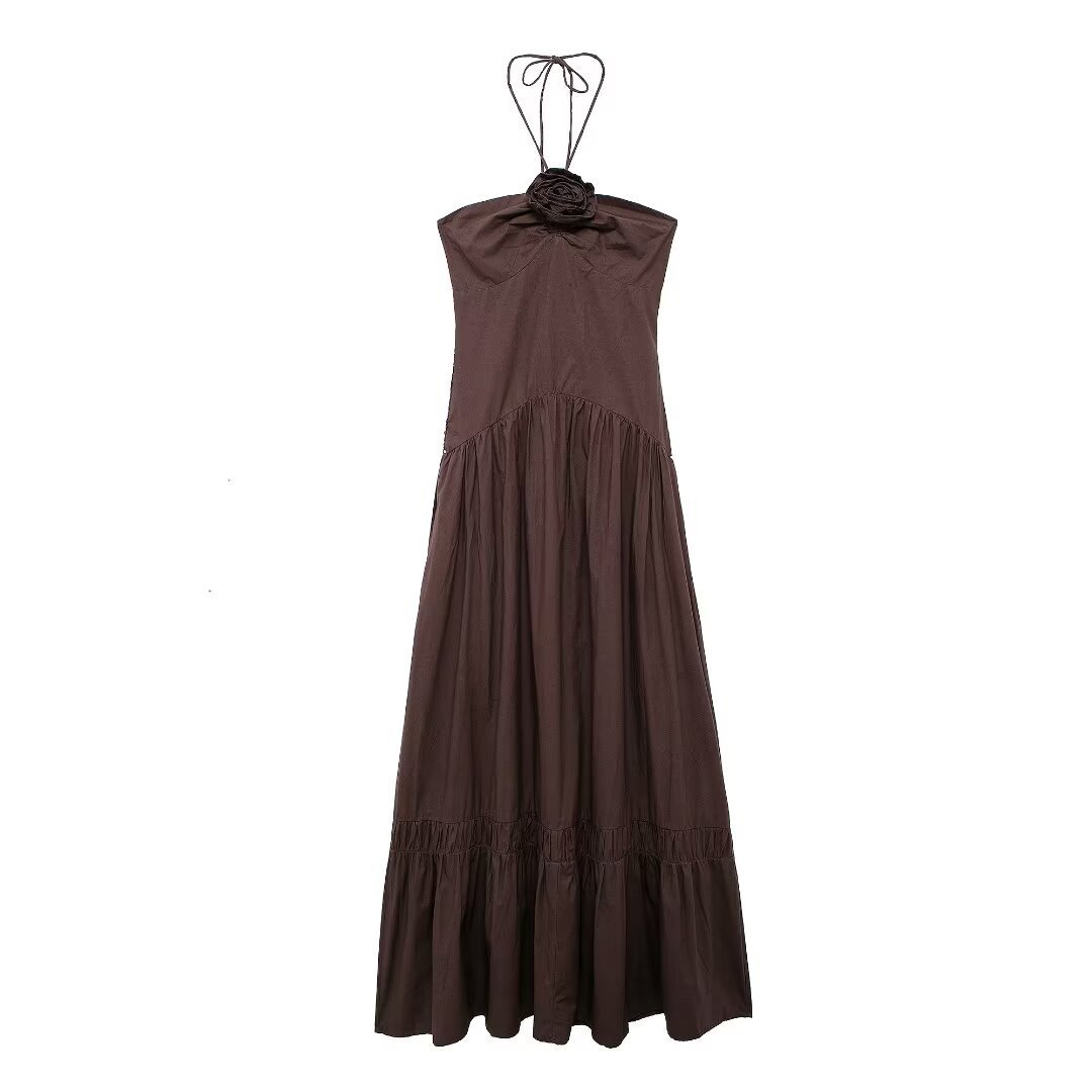 Embossed Flower Decorative Poplin Dress