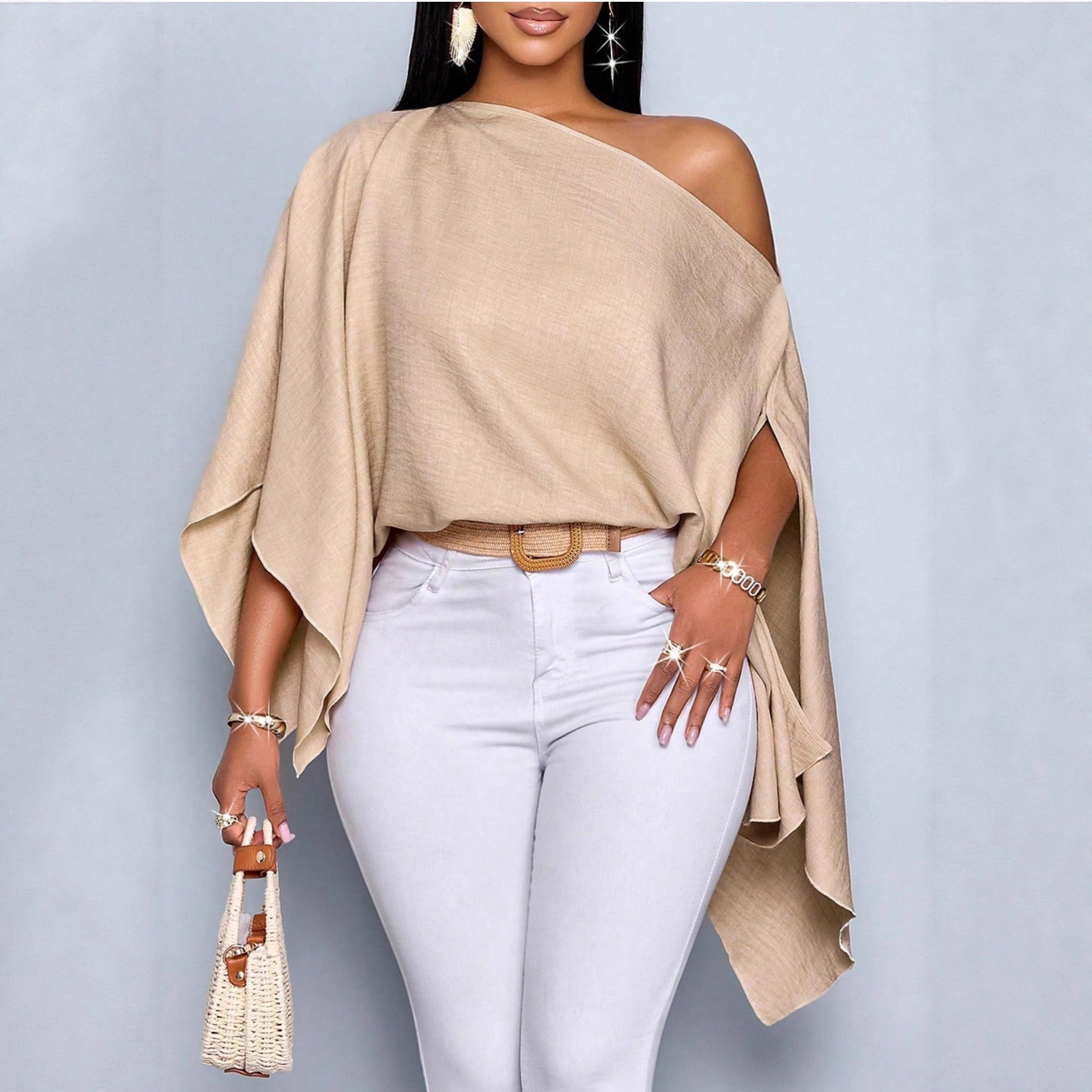 Womens European And American-style Loose-fitting Batwing-sleeve