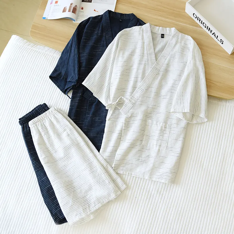 Men's Kimono Pajamas Spring and Summer Cotton Bathrobe Plus