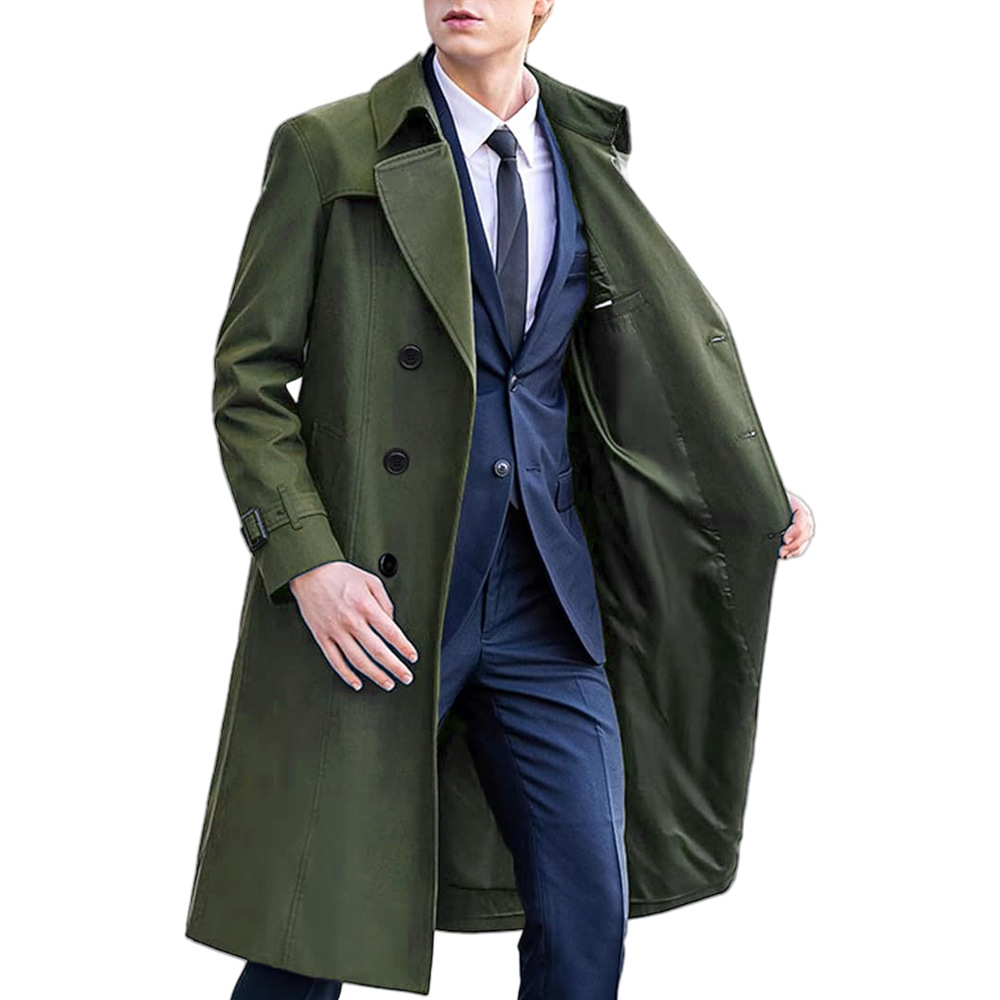 Men's Solid Color Long Trench Coat