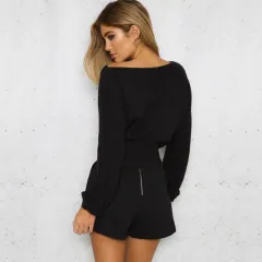 European And American Lace Up Loose Long Sleeve Plus Size Sweater - Black - View 1