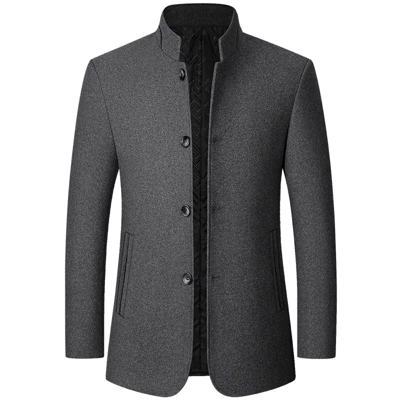 Standing Collar Middle-aged Men's Woolen Jacket Zhongshan Suit