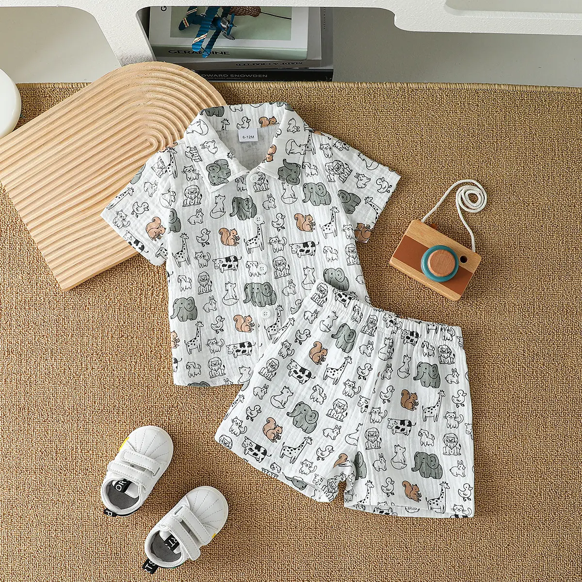 Baby Boy Dinosaur Cartoon Print Two-Piece Set