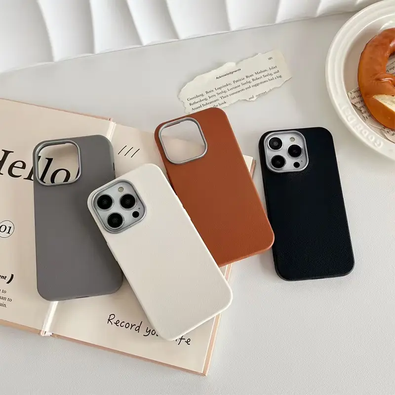 Simple Phone Case Plain Leather Solid Color