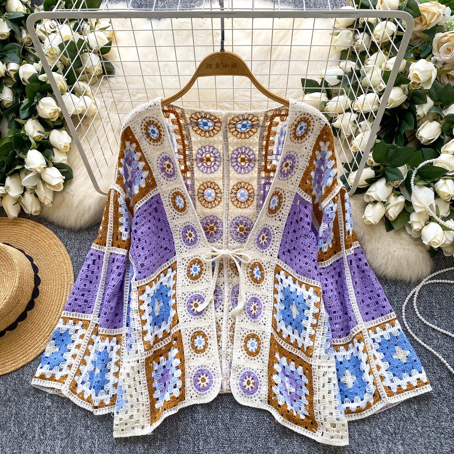 Bohemian Vacation Style Outer Wear Cardigan Women Idle Style Casual Loose Purple - Shop at LoveMi