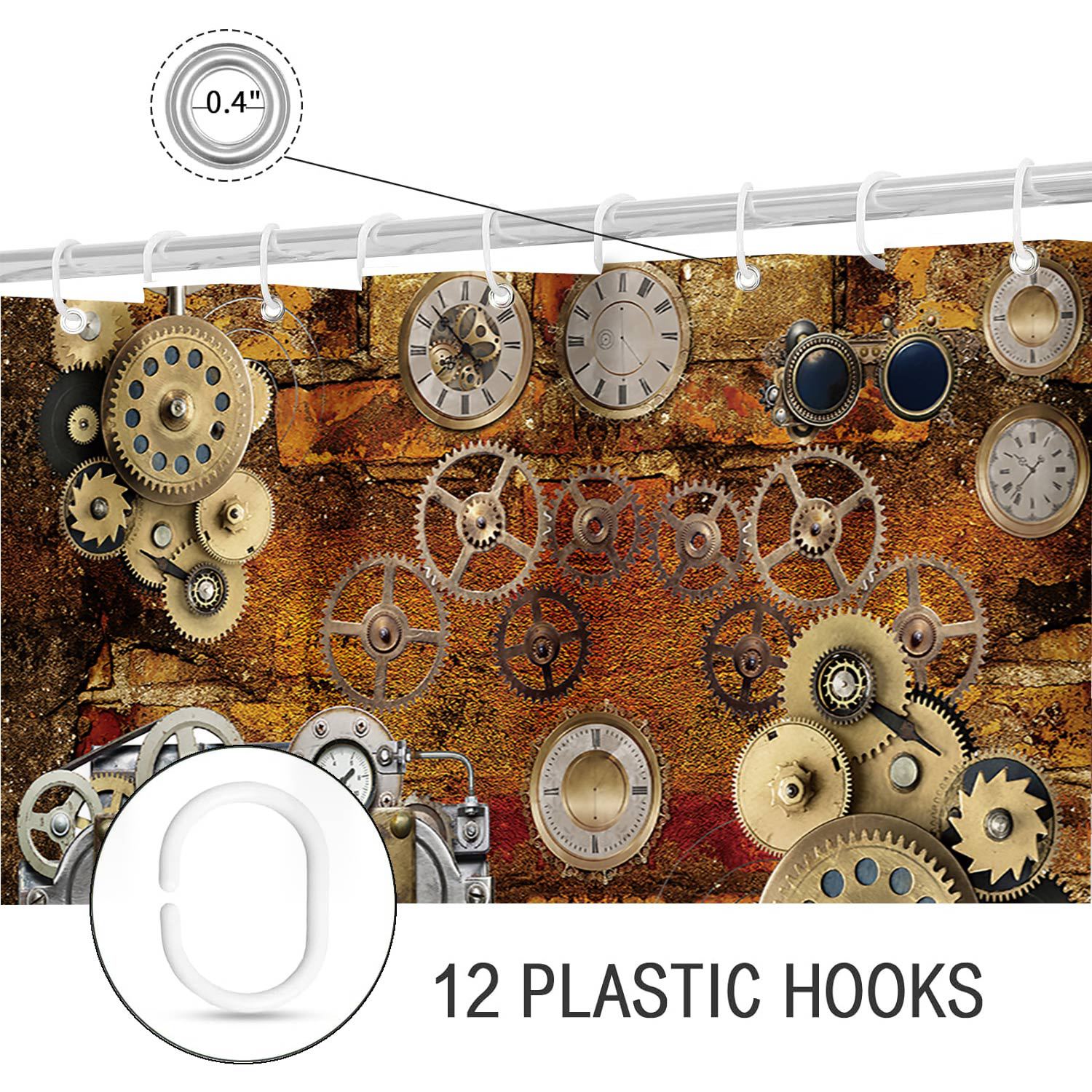Retro Gear Clock Polyester Shower Curtain Partition Bathroom