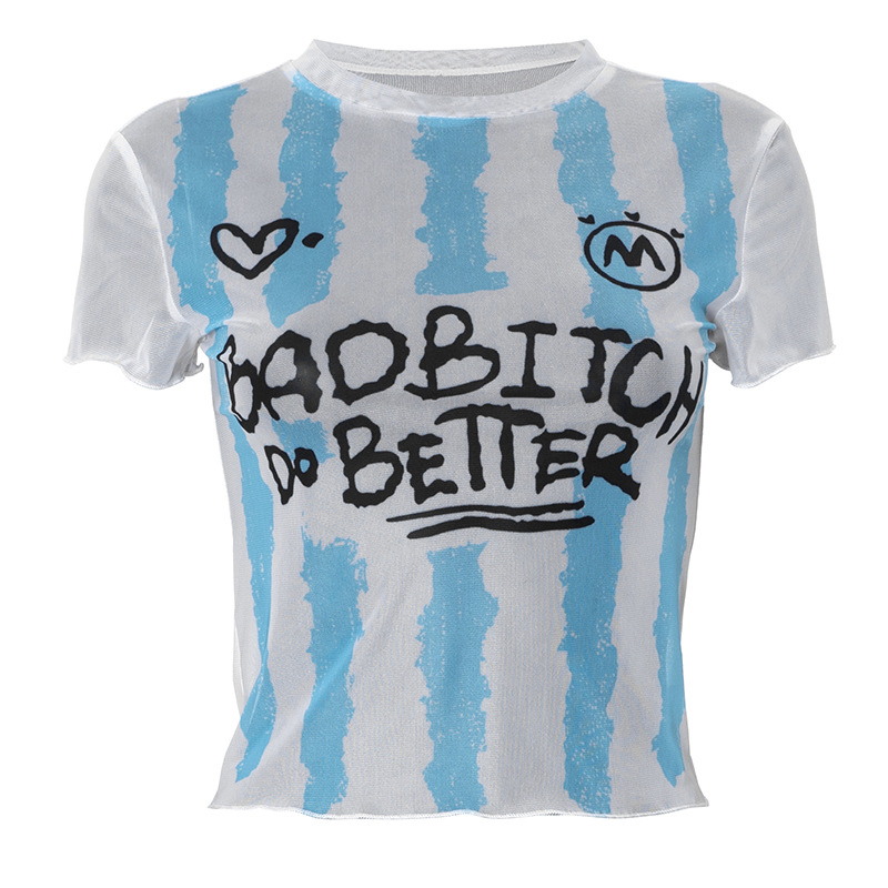 Title 10, Striped Letters Printed Cropped Top