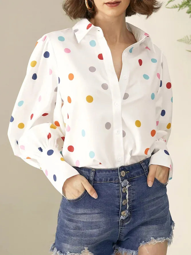Women's Summer Printed Lantern Sleeve Fashion Shirt - White