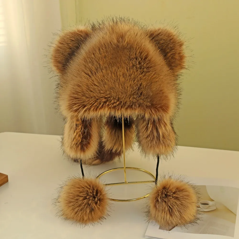Winter American Raccoon Dog Ear Protection Plush Cat Ear Hat - Adult Style