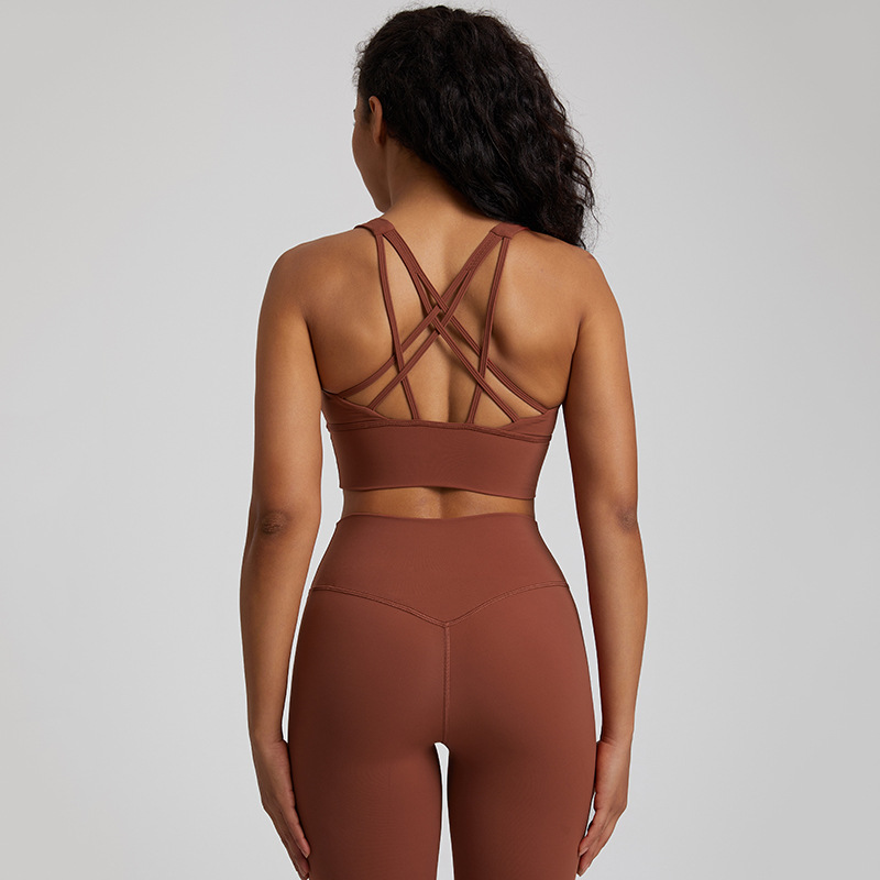 New Nude Feel Yoga Vest Shockproof Tight Quick drying Workout Bra Red Coffee Color - Shop at LoveMi