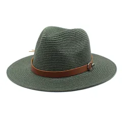 Sun Protection Travel Vacation Beach Woven Denim Top Hat - Dark Green - View 1
