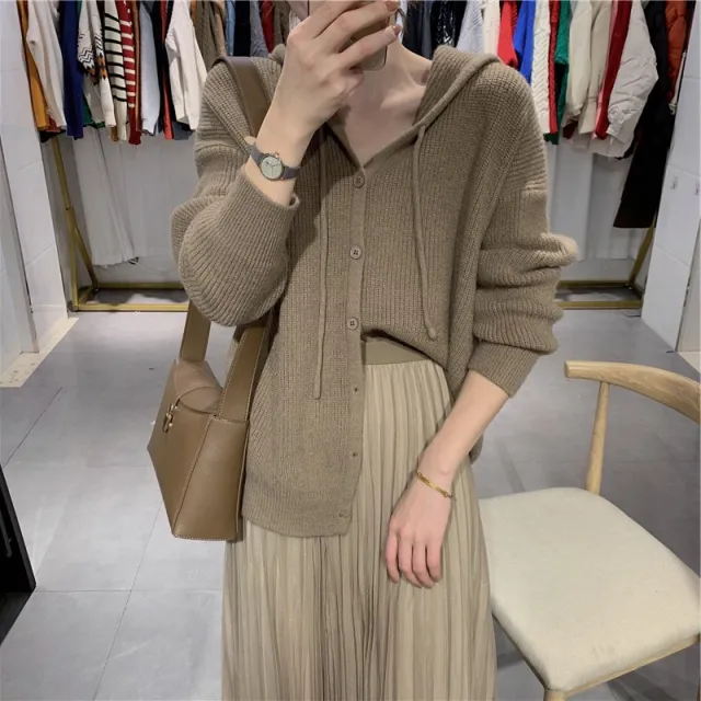 Hooded Sweater Women's Design Long Sleeve Wear Soft Glutinous Brown - Shop at LoveMi