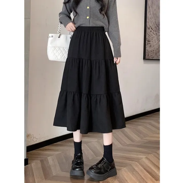 Women's High Waisted Versatile A line Skirt With Large Hem Black - Shop at LoveMi