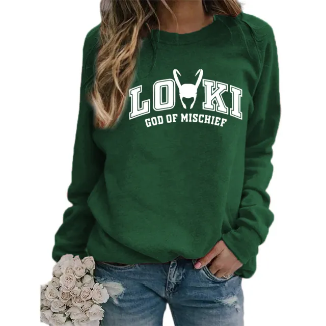 Printed Crew Neck Sweatshirt Autumn And Winter European And American Style Women Top Loose Fashion Round Neck Green - Shop at LoveMi