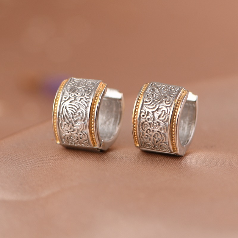 Tang Cao Printing Gold-plated Women's Light Luxury Silver Earrings