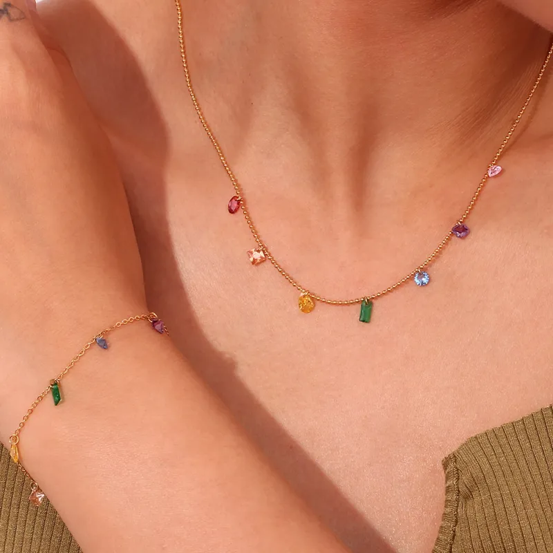 Rainbow Crystal Charm Necklace
