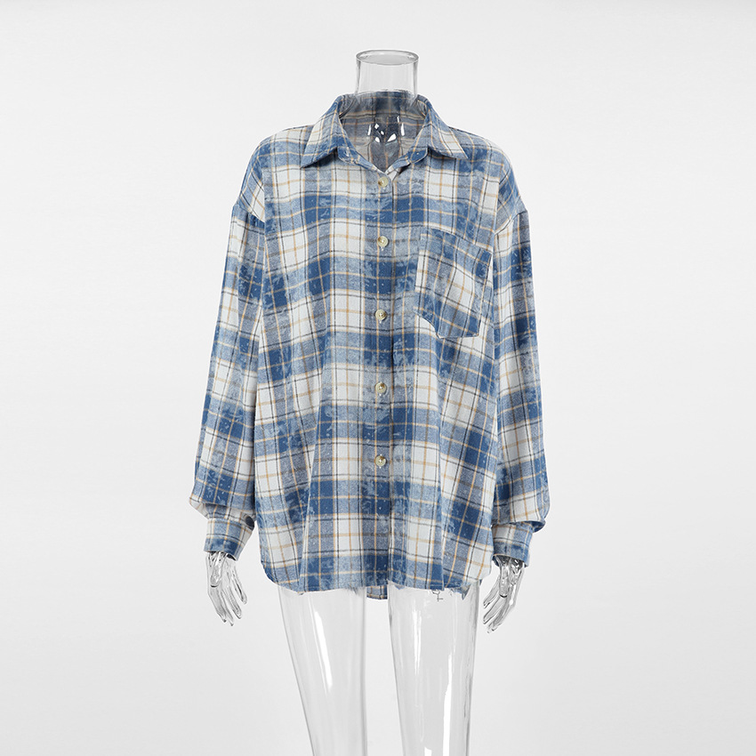 Title 7, Loose Classic Long-sleeved Plaid Polyester-cott...