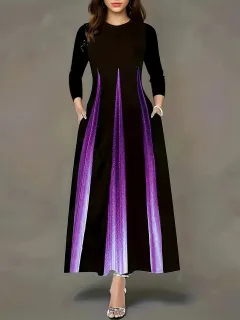 Elegant Socialite Printed Gradient Long Dress - Purple - View 1
