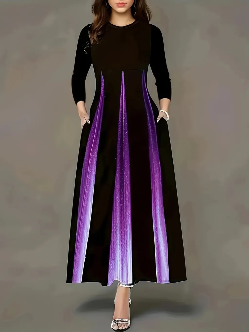 Elegant Socialite Printed Gradient Long Dress - Purple