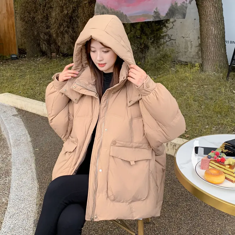 Women's White Duck Down Korean Style Slimming Hooded Thick