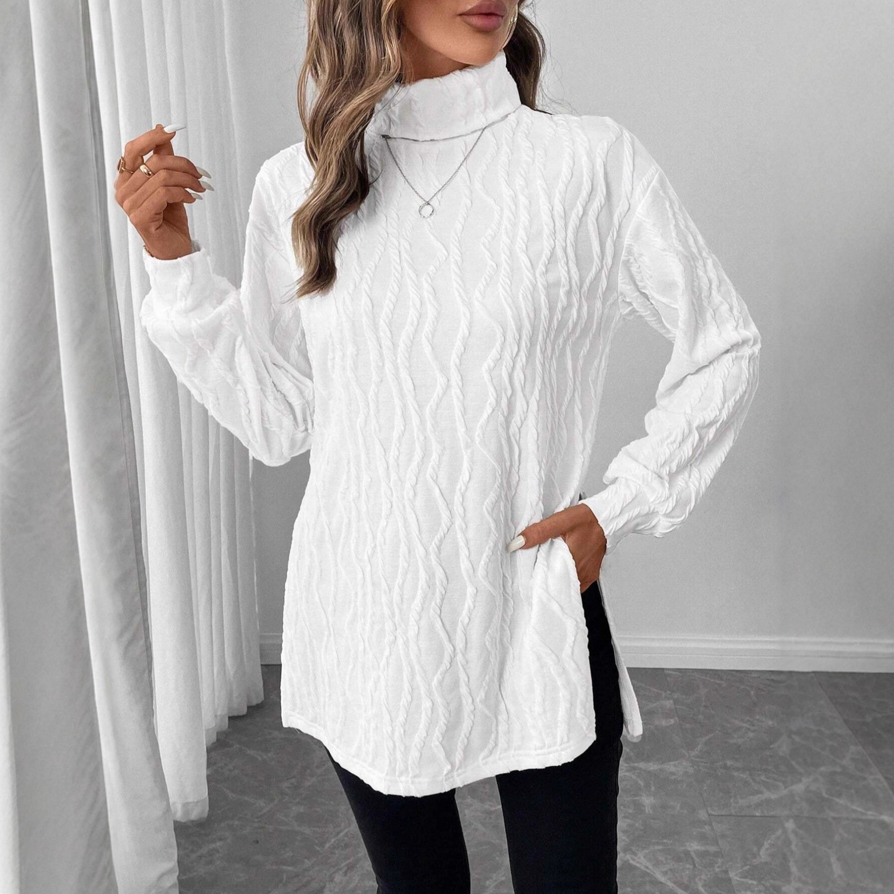 Women's Turtleneck Cable-Knit Long-Sleeve Sweater