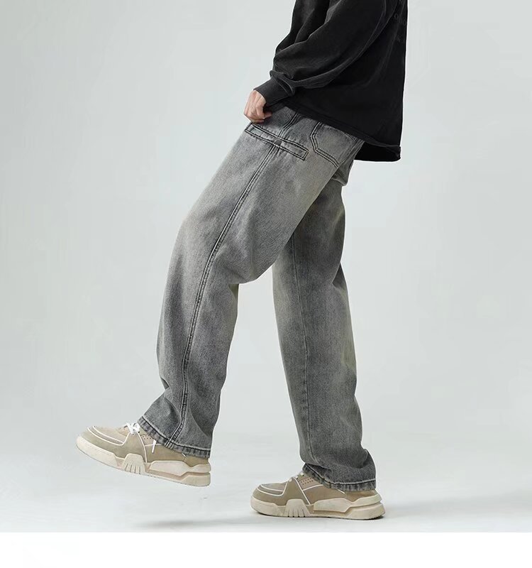 Spring And Autumn Loose Straight Men's Pu Handsome High-end Fashion Brand High Street Vibe Pants